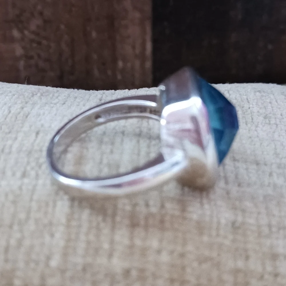 Silver blue Faceted Glass Ring